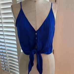 Blue Tie-Front Women’s Top